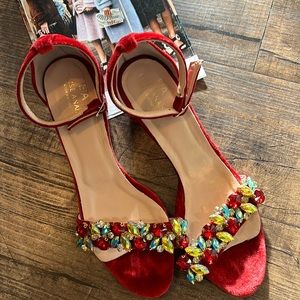 Elise Anais Red Handcrafted Velvet Heels 🔥
